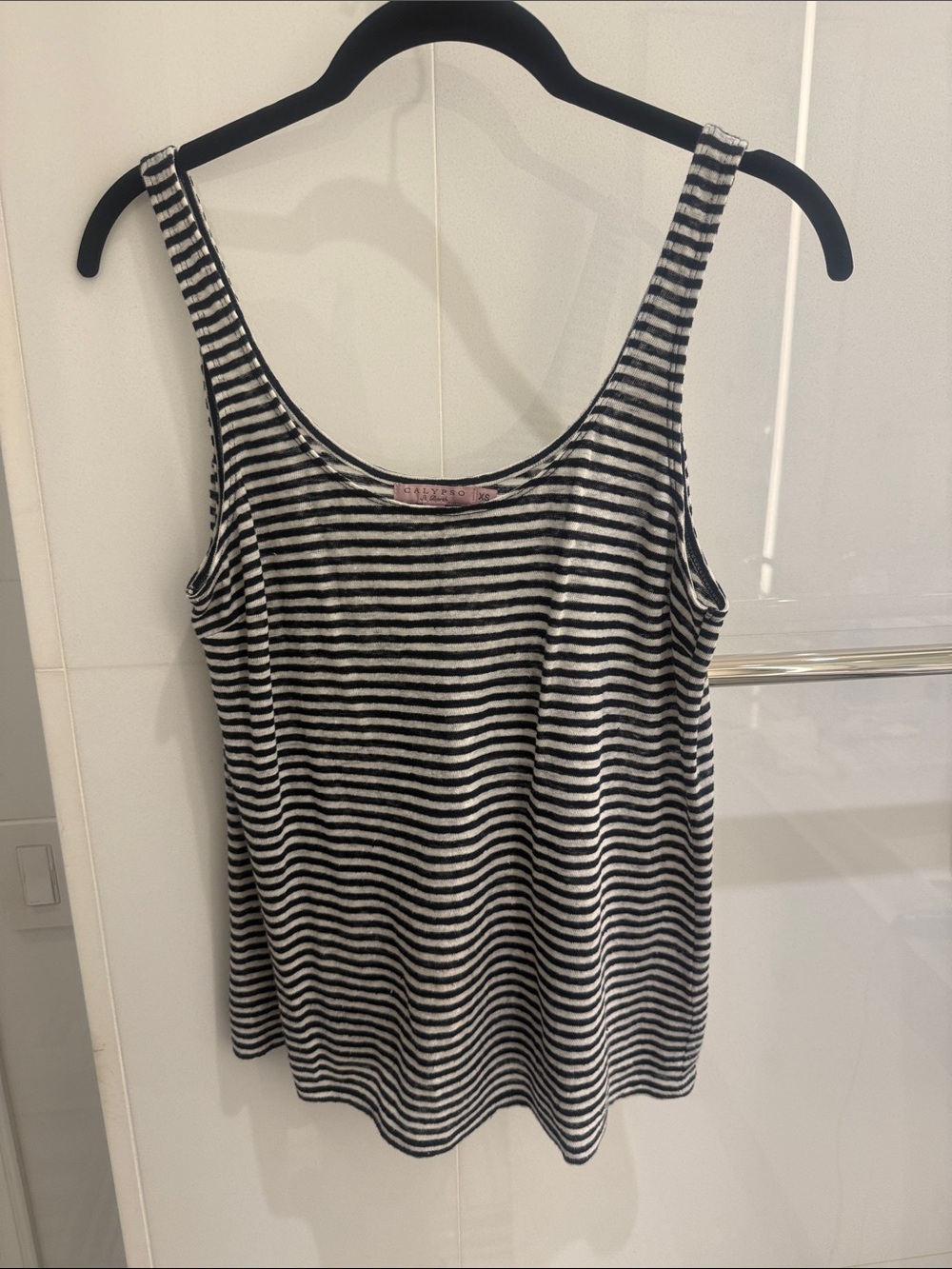 Calypso St. Barth Sleeveless Linen Tank Top - Black & White Striped size xs